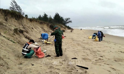 Thu gom được khoảng 7 tấn dầu vón cục xuất hiện bất thường trên bờ biển Quảng Nam